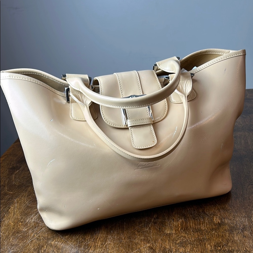 Longchamp Leather Cream Tote Bag‎